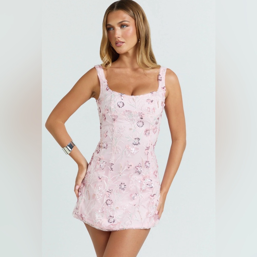 Showpo Blush Floral Embellished Dress